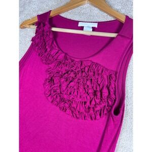 Design History Women's Ruffle‎ Tank Top Sleeveless Casual Magenta Blouse M